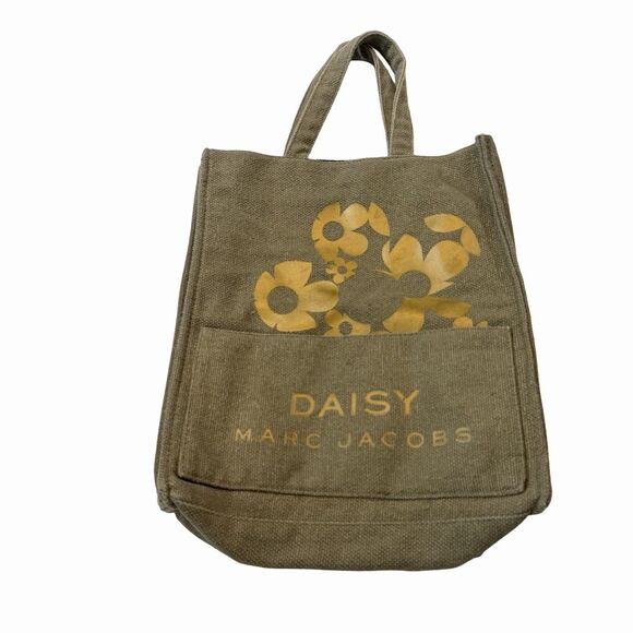 Marc Jacobs Handbags - Marc Jacobs DAISY Woven Olive Green Burlap Canvas Floral Tote Travel Shopper Bag